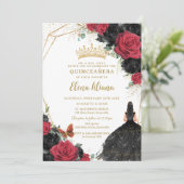 Invitation Robe Florale Rose Rouge Noir Argent Quinceañera (Debout devant)