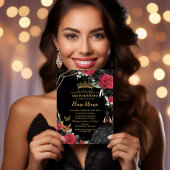 Invitation Robe Florale Rose rouge or Quinceañera XV