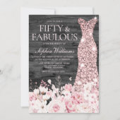 Invitation Robe florale rousse Charbon rustique 50e anniversa (Devant)