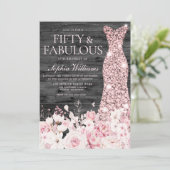 Invitation Robe florale rousse Charbon rustique 50e anniversa (Debout devant)