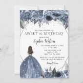 Invitation Robe florale Silver Dusty Blue Spakle Sweet 16 Inv (Devant)