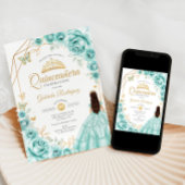 Invitation Robe Florale Turquoise de Quinceanera
