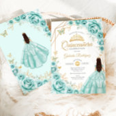 Invitation Robe Florale Turquoise de Quinceanera