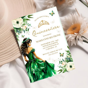 Invitation Robe Florale verte papillon Quinceañera