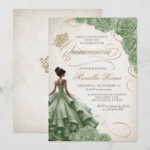 Invitation Robe Florale verte Sage Quinceañera (Devant / Derrière)