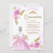 Invitation Robe Florale violette Princesse Or Quinceanera (Devant)