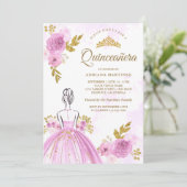 Invitation Robe Florale violette Princesse Or Quinceanera (Debout devant)
