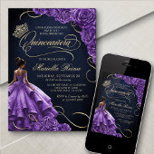 Invitation Robe florale violette Quinceañera