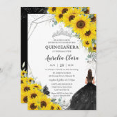 Invitation Robe Flore de Tournesol Quinceañera en argent noir (Devant / Derrière)