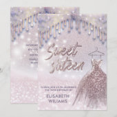 Invitation Robe Girly chic goutte d'or rose glittery ombre (Devant / Derrière)