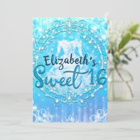 Invitation Robe glacée d'hiver bleu congelé Douceur 16 Partie (Debout devant)
