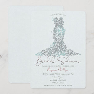 Invitation Robe Glam Feuilles Vert Sauge Mariage Moderne Céré