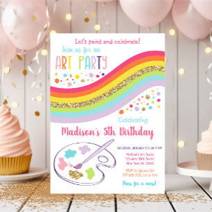 Invitation Robe Gold Rainbow Art Party Pour Un Mess Anniversa