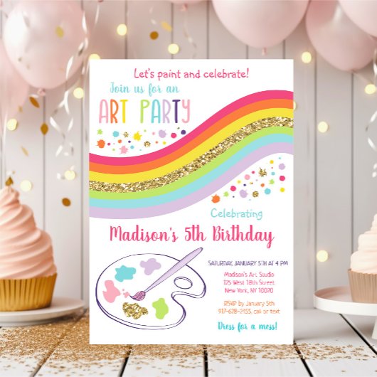 Invitation Robe Gold Rainbow Art Party Pour Un Mess Anniversa