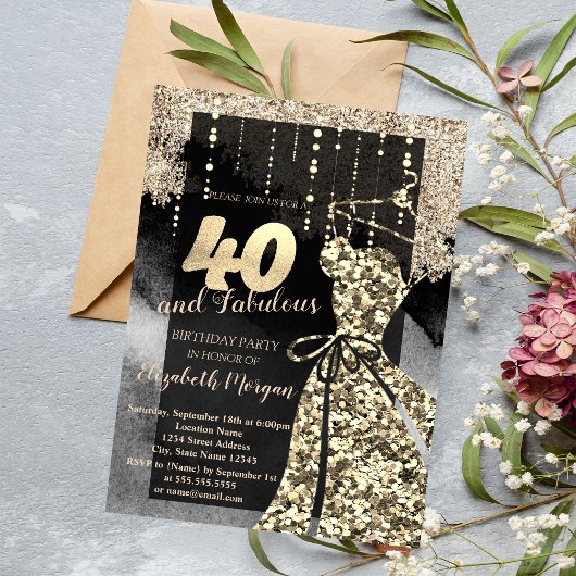 Invitation Robe Gold Sequins 40e fête d'anniversaire