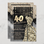 Invitation Robe Gold Sequins 40e fête d'anniversaire (Devant / Derrière)