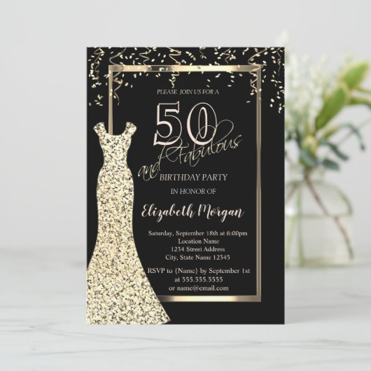 Invitation Robe Gold Sequins 50e anniversaire (Debout devant)