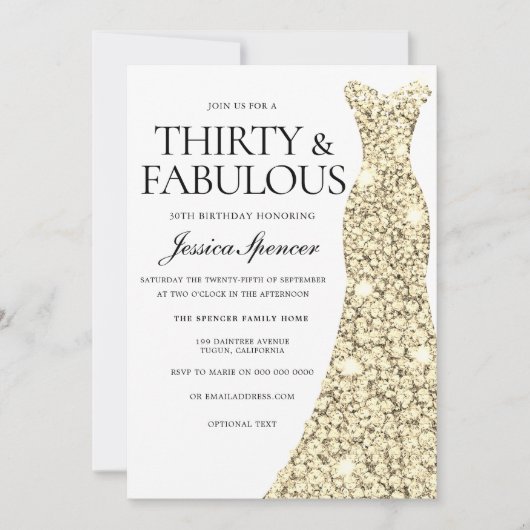 Invitation Robe Gold Sparkle 30 & Fabuleux 30e anniversaire (Devant)