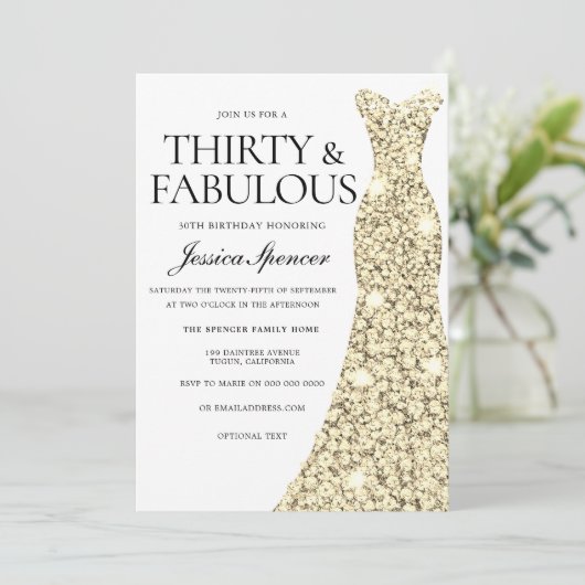 Invitation Robe Gold Sparkle 30 & Fabuleux 30e anniversaire (Debout devant)