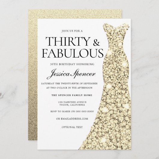 Invitation Robe Gold Sparkle 30 & Fabuleux 30e anniversaire (Devant / Derrière)