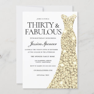 Invitation Robe Gold Sparkle 30 & Fabuleux 30e anniversaire