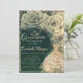 Invitation Robe Gold Tiara, Diamonds Roses Quinceañera (Debout devant)