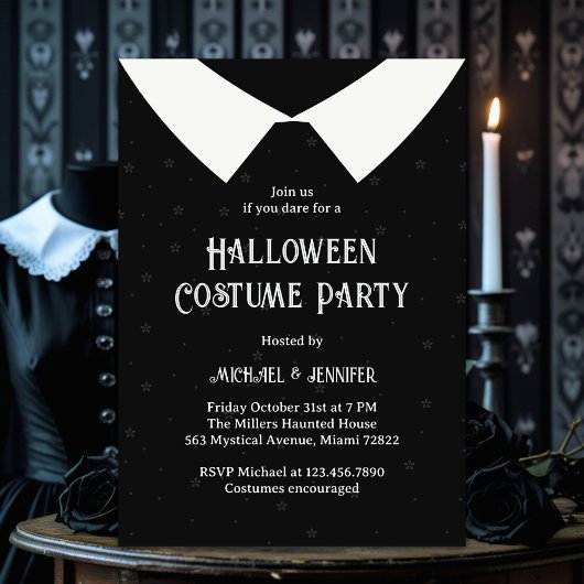 Invitation Robe gothique noire et blanche pour fille Hallowee
