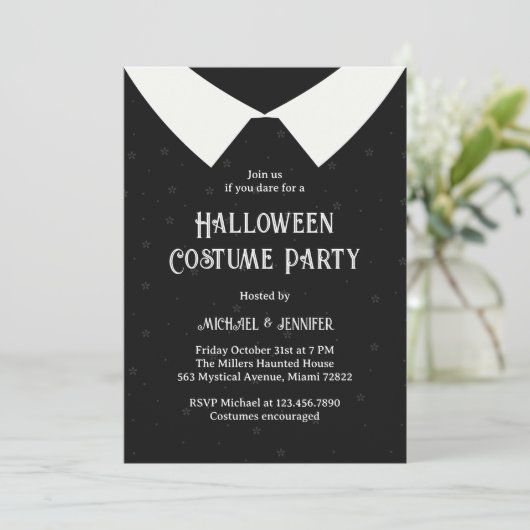Invitation Robe gothique noire et blanche pour fille Hallowee (Debout devant)