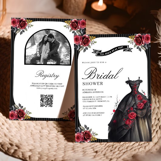 Invitation Robe gothique Roses rouges Code QR Baby Shower
