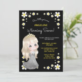 Invitation Robe gris mignonne Princesse Floral Photo Annivers (Debout devant)