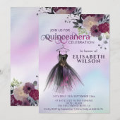 Invitation Robe holographique florale adorable Quinceañera (Devant / Derrière)