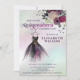 Invitation Robe holographique florale adorable Quinceañera