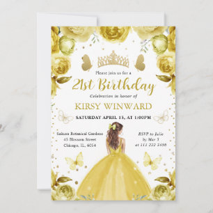 Invitation Robe jaune Cheveux Rouges Princesse Anniversaire
