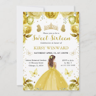 Invitation Robe Jaune Cheveux Rouges Princesse Sweet 16