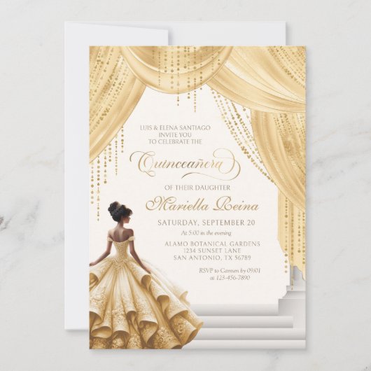 Invitation Robe Jaune Gold Fairytale Quinceanera (Devant)