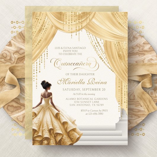 Invitation Robe Jaune Gold Fairytale Quinceanera