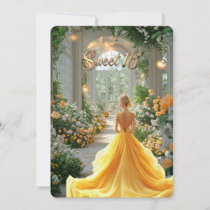 Invitation Robe jaune pour les 16 ans Fleurs magnifiques Lieu