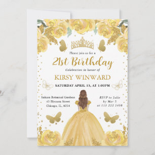 Invitation Robe jaune princesse aux cheveux rouges anniversai