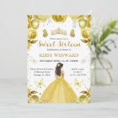 Invitation Robe Jaune Princesse Brune Sweet 16 (Debout devant)