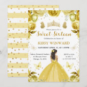 Invitation Robe Jaune Princesse Brune Sweet 16 (Devant / Derrière)