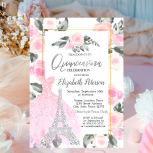 Invitation Robe Lavander, Tour Eiffel Floral Quinceañera