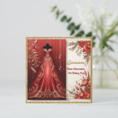 Invitation Robe longue Forme Rouge Quinceañera Anniversaire I (Debout devant)