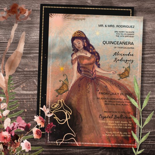 Invitation Robe longue métallique cuivre élégante
