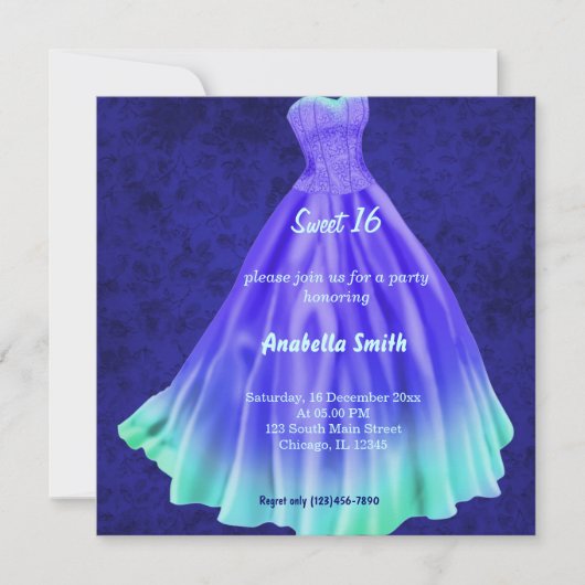 Invitation Robe longue Sweet 16 (Bleu) (Devant)