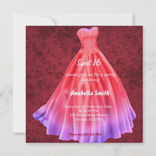 Invitation Robe longue Sweet 16 (Rouge) (Devant)