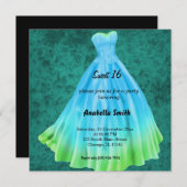 Invitation Robe longue Sweet 16 (Turquoise) (Devant / Derrière)