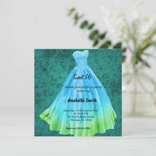 Invitation Robe longue Sweet 16 (Turquoise) (Debout devant)