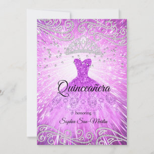 Invitation Robe Magenta Violet Argent Quinceanera Anniversair