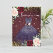 Invitation Robe Magique Marine Bourgogne Rouge Floral Quincea (Debout devant)