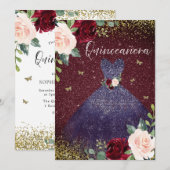 Invitation Robe Magique Marine Bourgogne Rouge Floral Quincea (Devant / Derrière)